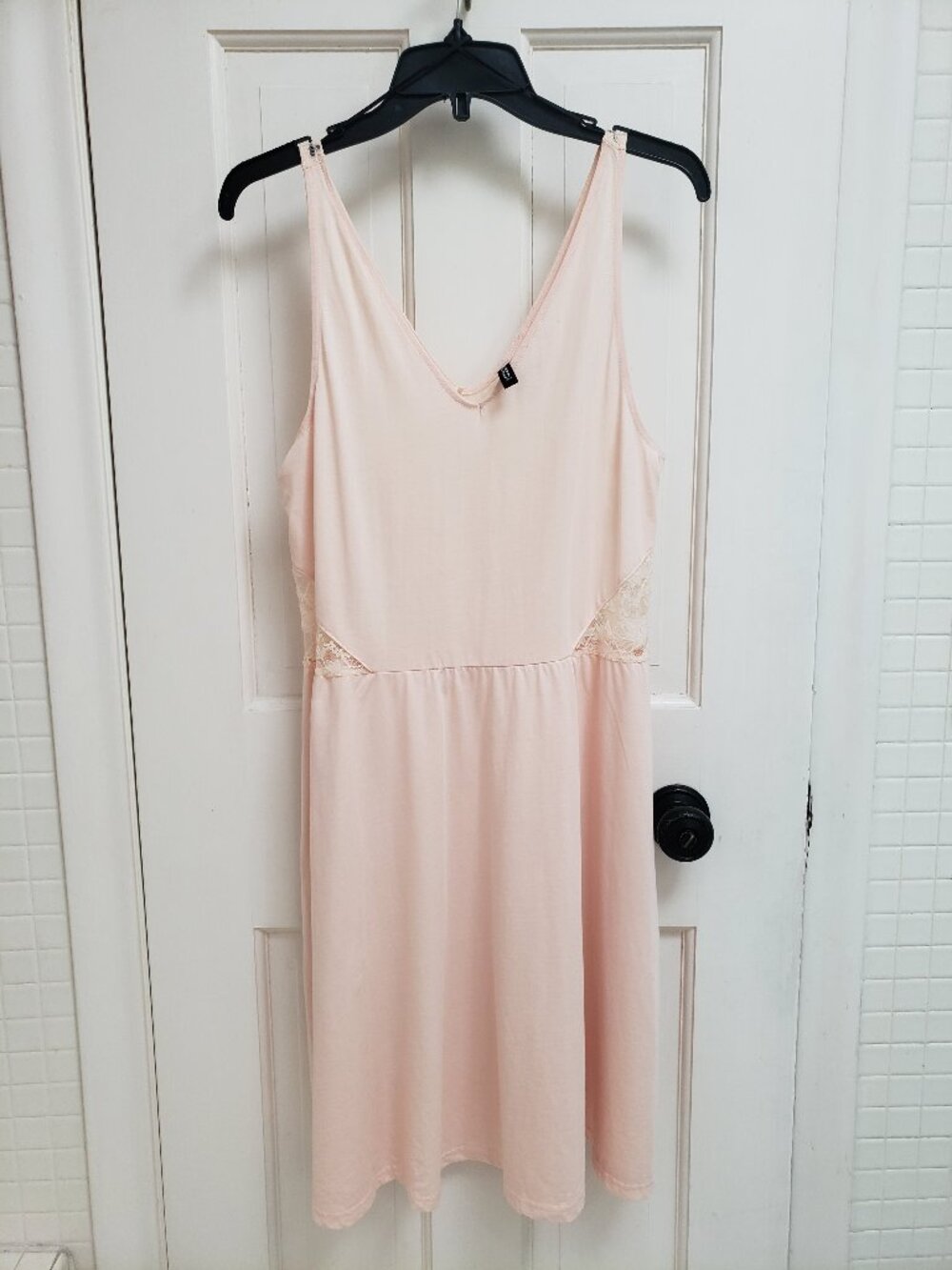 H&M Divided Cami Dress Size L Pink Sheer Lace Back Cotton Knit